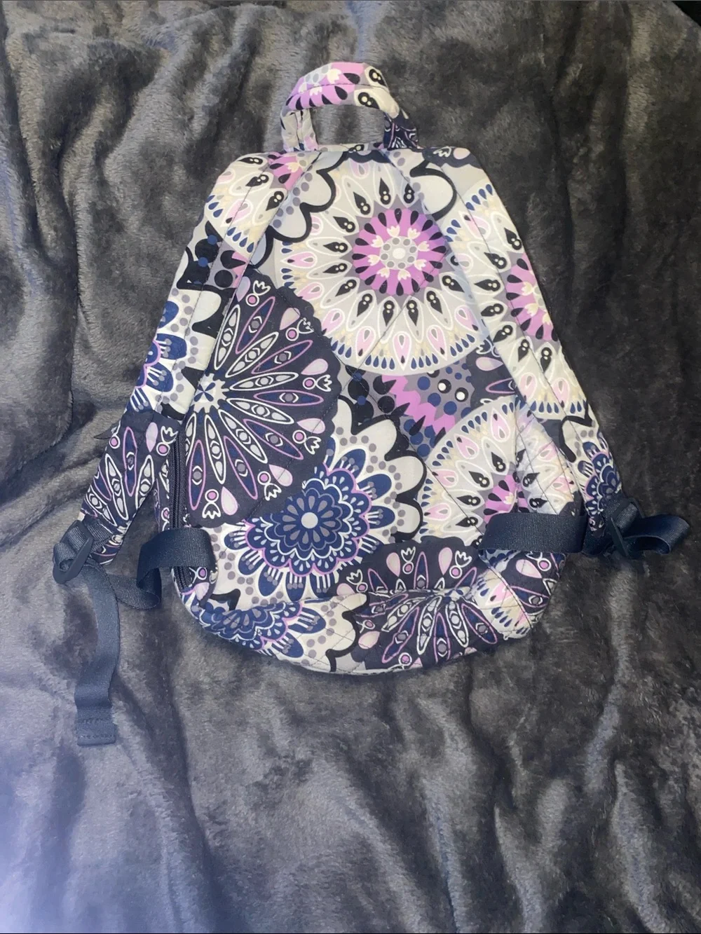 Vera Bradley Quilted Mini Backpack in Navy, Purple & Pink Pattern
